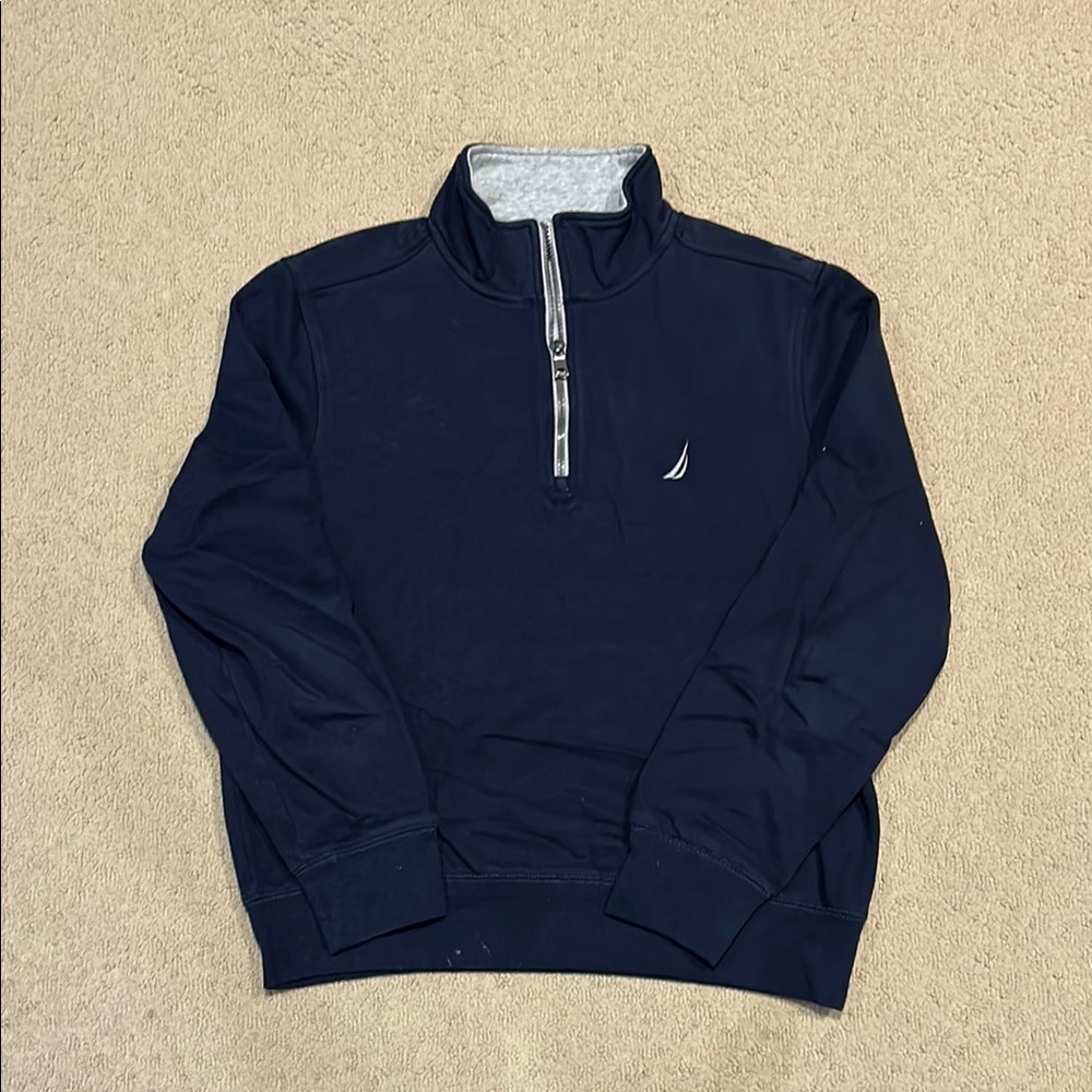 Nautica Blue Zip Up Sweater with Quarter Zip and Textured Knit